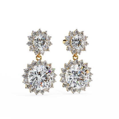 1.37 Ct Lab Grown Diamond Halo Dangle Earrings, Winter Wedding Jewelry