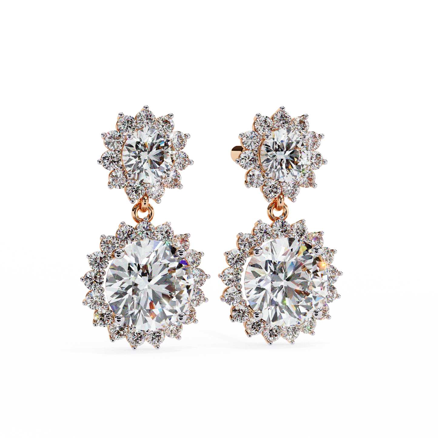 1.37 Ct Lab Grown Diamond Halo Dangle Earrings, Winter Wedding Jewelry