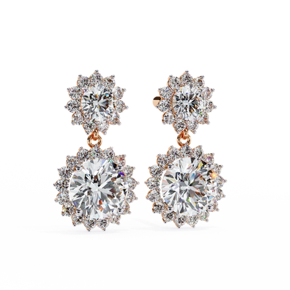 1.37 Ct Lab Grown Diamond Halo Dangle Earrings, Winter Wedding Jewelry