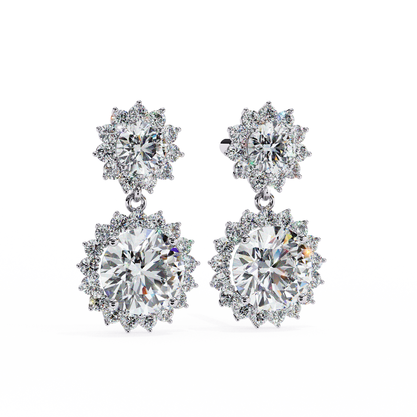 1.37 Ct Lab Grown Diamond Halo Dangle Earrings, Winter Wedding Jewelry