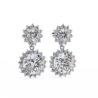 1.37 Ct Lab Grown Diamond Halo Dangle Earrings, Winter Wedding Jewelry