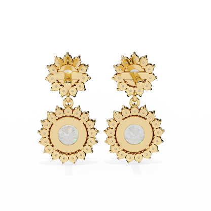 1.37 Ct Lab Grown Diamond Halo Dangle Earrings, Winter Wedding Jewelry