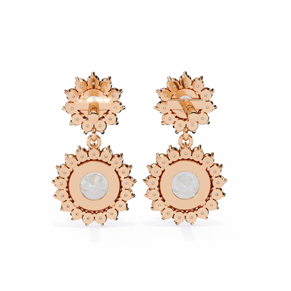 1.37 Ct Lab Grown Diamond Halo Dangle Earrings, Winter Wedding Jewelry