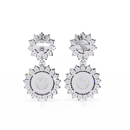 1.37 Ct Lab Grown Diamond Halo Dangle Earrings, Winter Wedding Jewelry