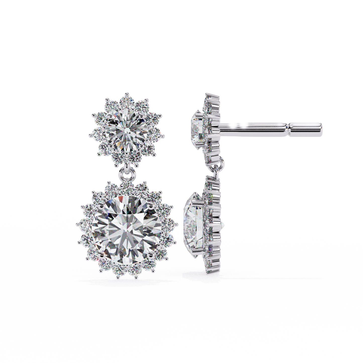 1.37 Ct Lab Grown Diamond Halo Dangle Earrings, Winter Wedding Jewelry