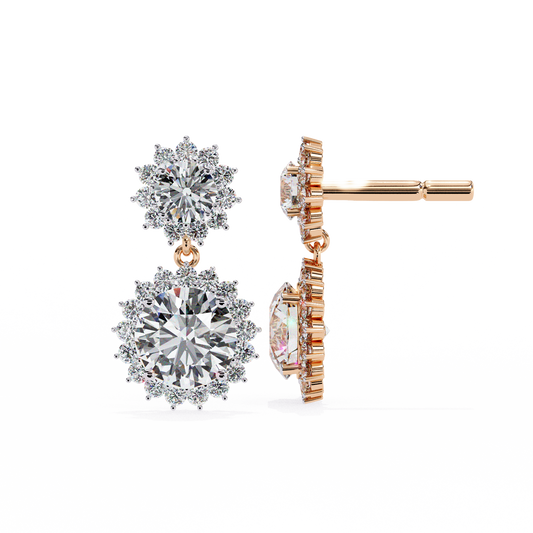 1.37 Ct Lab Grown Diamond Halo Dangle Earrings, Winter Wedding Jewelry