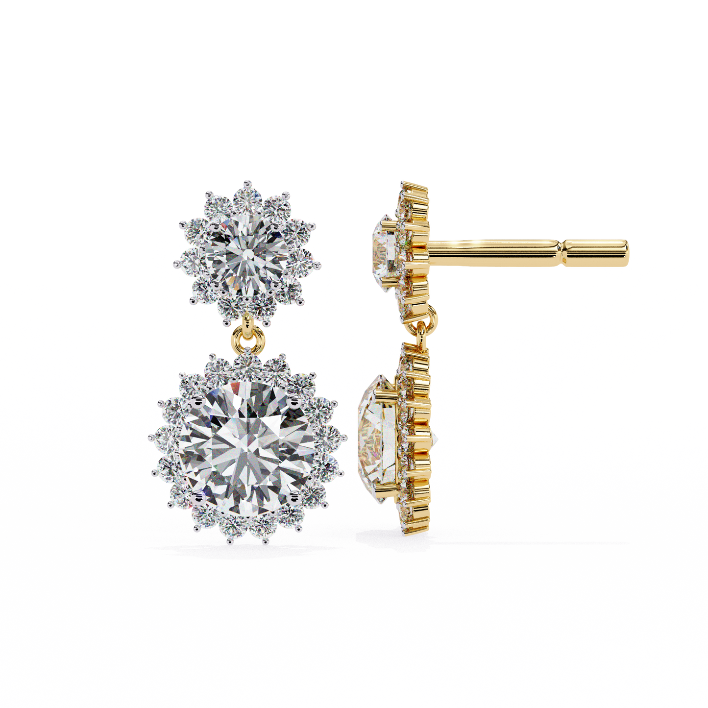 1.37 Ct Lab Grown Diamond Halo Dangle Earrings, Winter Wedding Jewelry