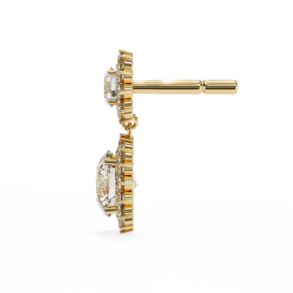 1.37 Ct Lab Grown Diamond Halo Dangle Earrings, Winter Wedding Jewelry