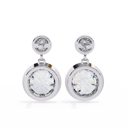 1.83 Ct Round Bezel Lab grown diamond  Drop Earrings