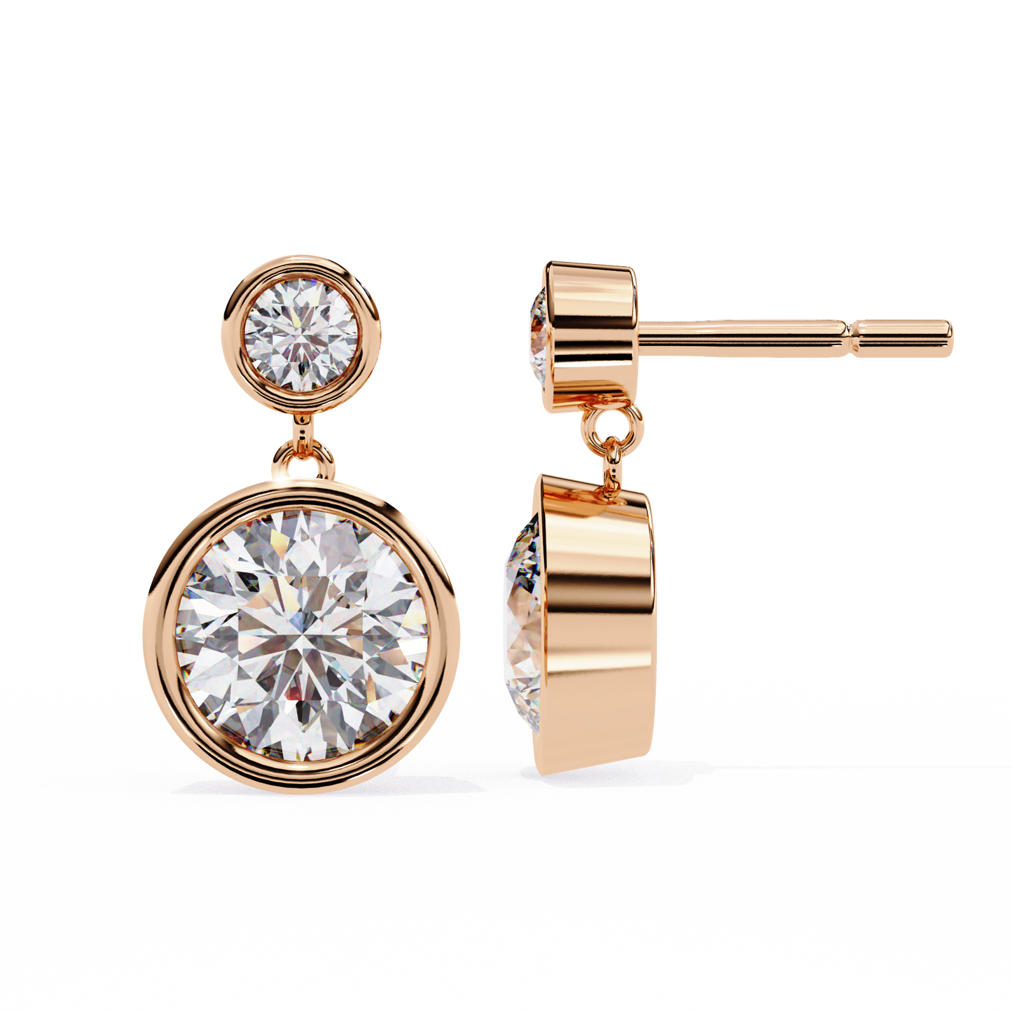 1.83 Ct Round Bezel Lab grown diamond  Drop Earrings