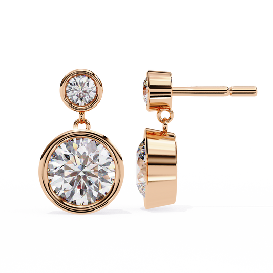 1.83 Ct Round Bezel Lab grown diamond  Drop Earrings