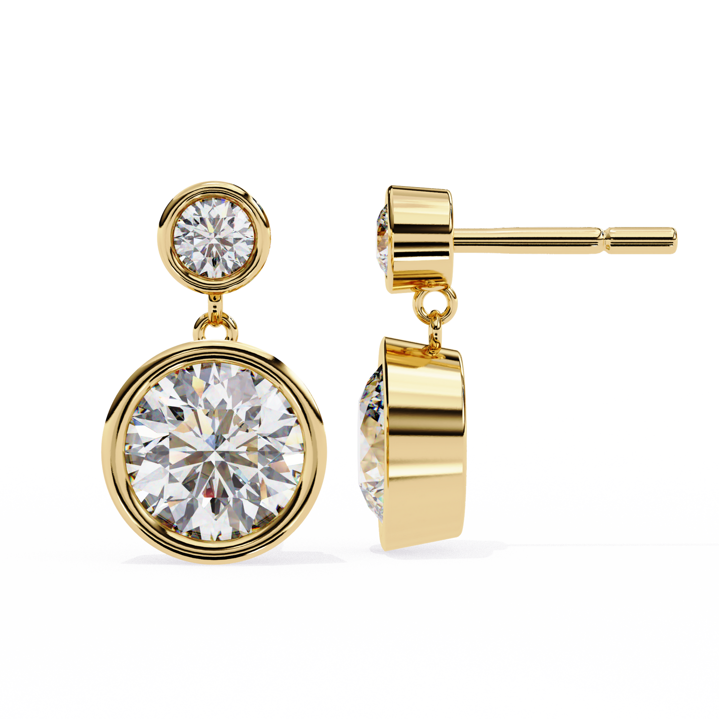 1.83 Ct Round Bezel Lab grown diamond  Drop Earrings