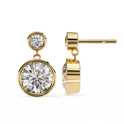 1.83 Ct Round Bezel Lab grown diamond  Drop Earrings