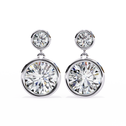 1.83 Ct Round Bezel Lab grown diamond  Drop Earrings