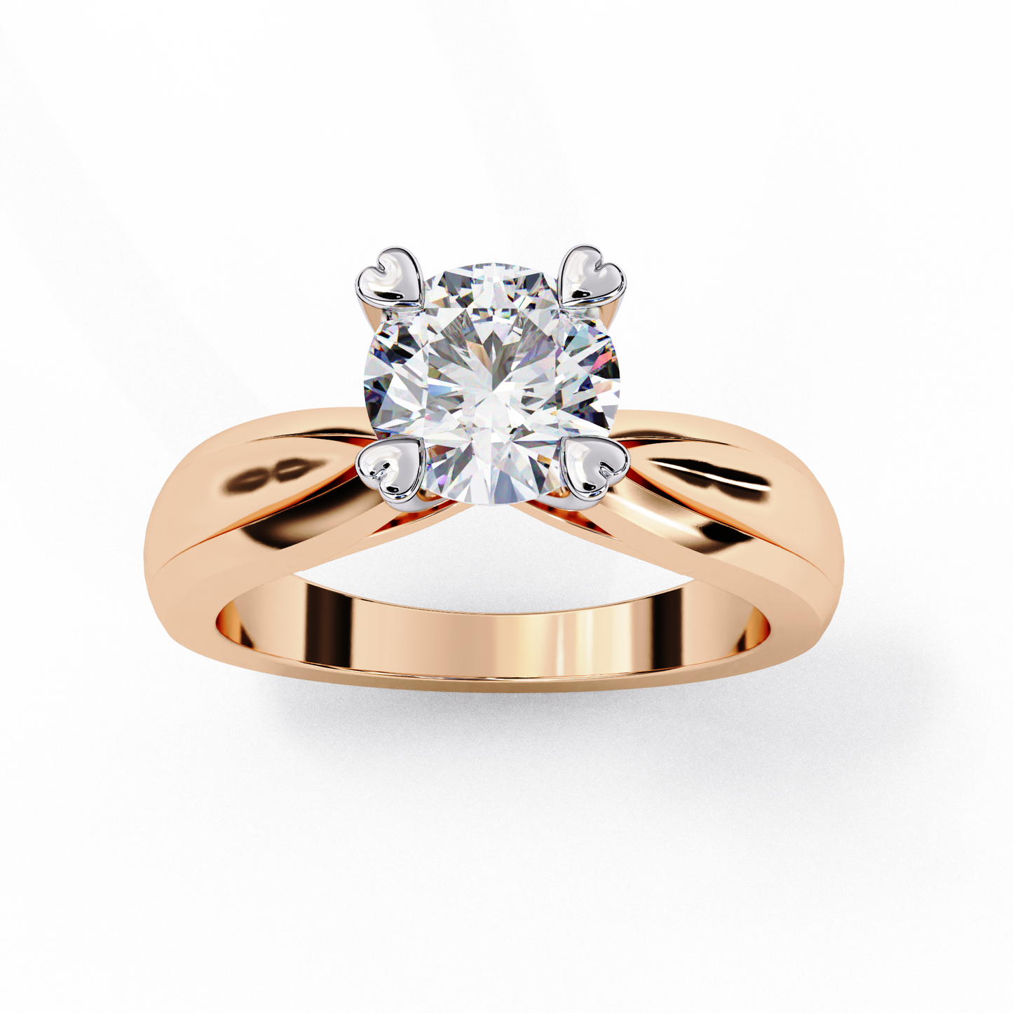 Heart Prong Solitaire Ring with Round Lab-Grown Diamond in Rose Gold