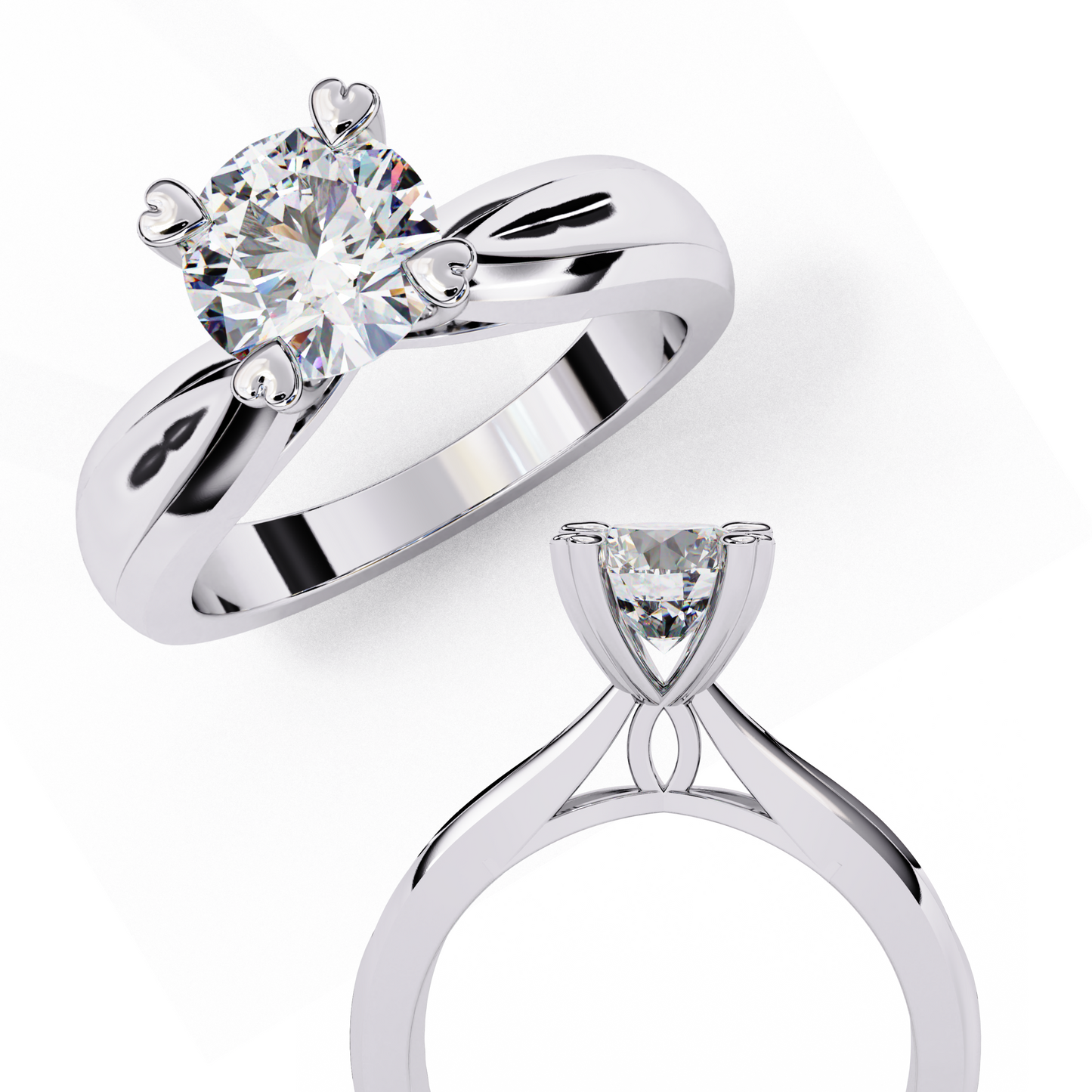 Heart Prong Solitaire Ring with Round Lab-Grown Diamond in Rose Gold