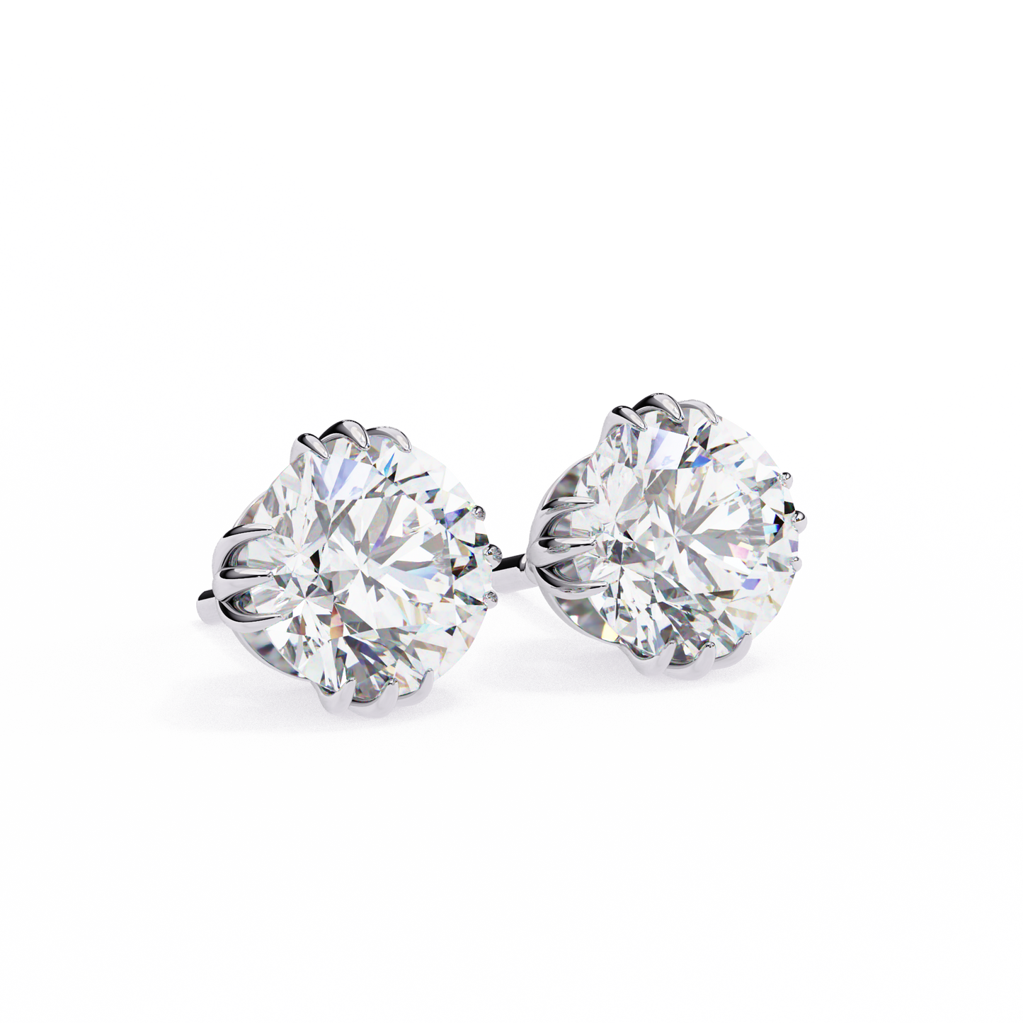Round 2.8 CT Lab Grown Diamond  Unique Prong Set Stud Earrings