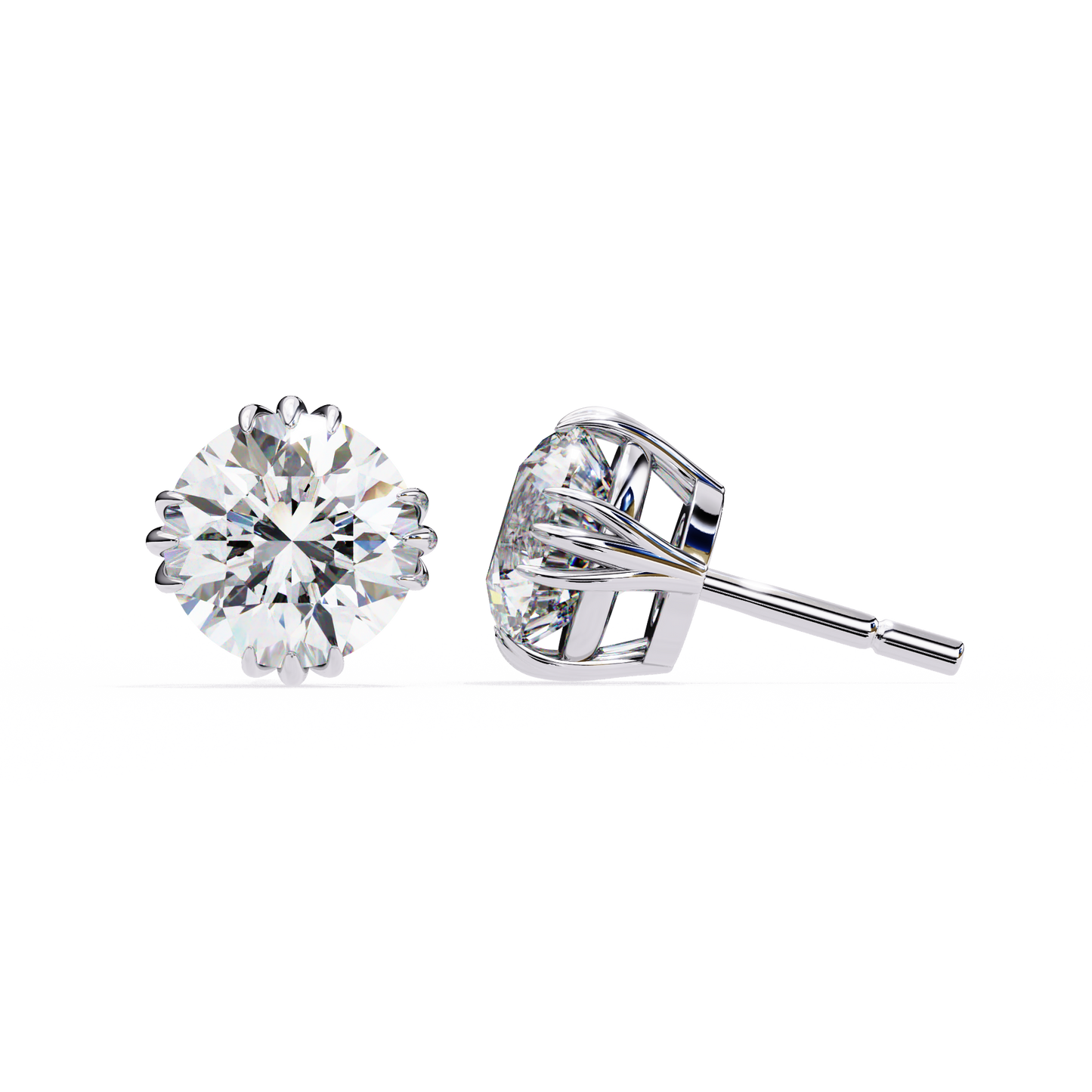 Round 2.8 CT Lab Grown Diamond  Unique Prong Set Stud Earrings