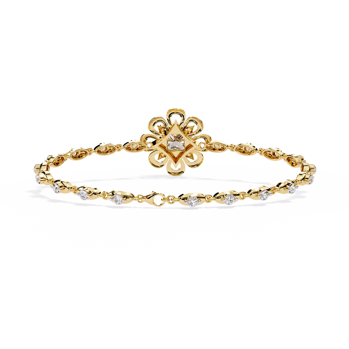 2.11 Ct Round Lab Grown Diamonds Bracelet with Princess-cut Solitaire