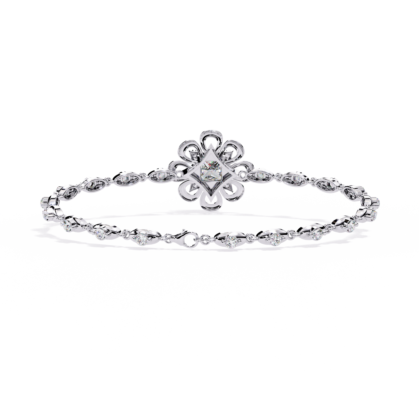 2.11 Ct Round Lab Grown Diamonds Bracelet with Princess-cut Solitaire