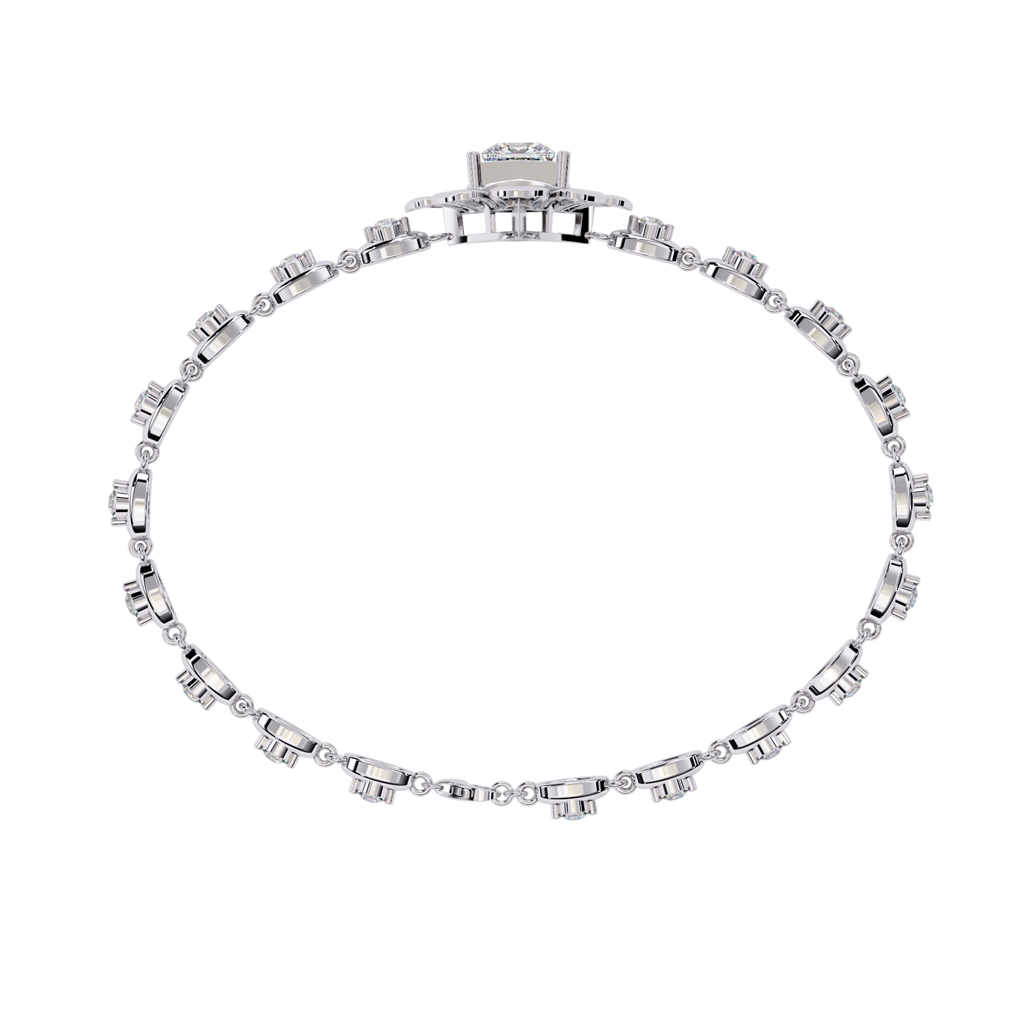2.11 Ct Round Lab Grown Diamonds Bracelet with Princess-cut Solitaire