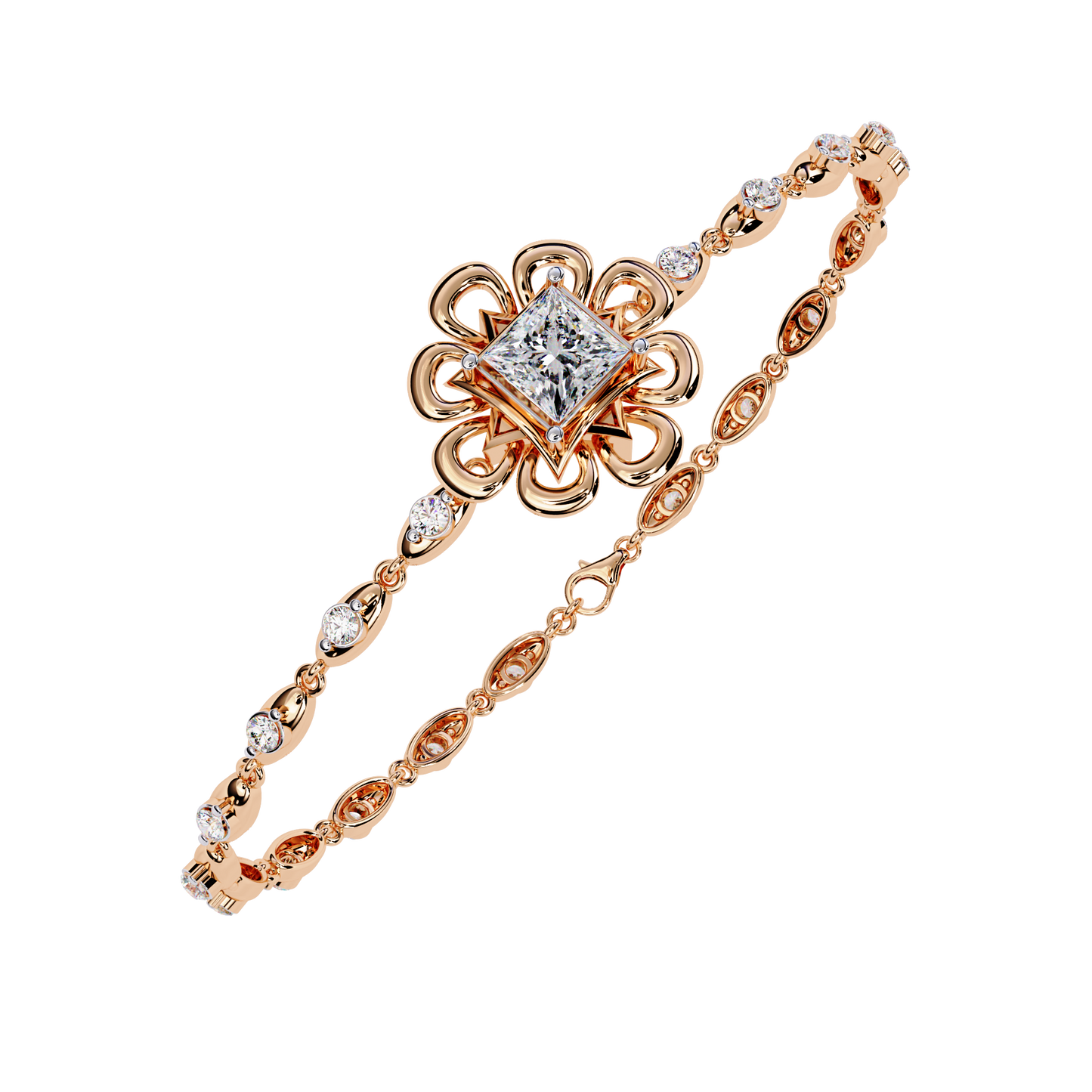 2.11 Ct Round Lab Grown Diamonds Bracelet with Princess-cut Solitaire