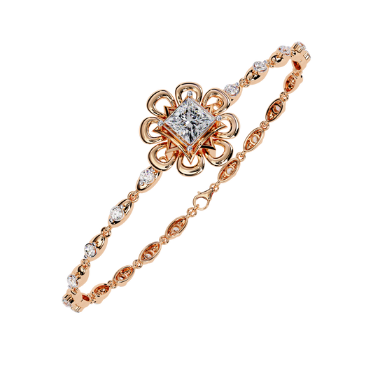 2.11 Ct Round Lab Grown Diamonds Bracelet with Princess-cut Solitaire