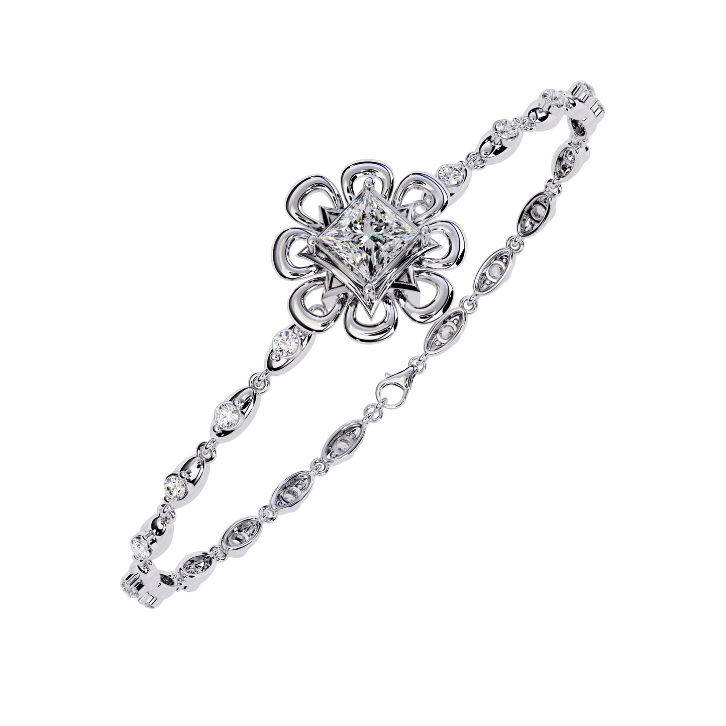 2.11 Ct Round Lab Grown Diamonds Bracelet with Princess-cut Solitaire