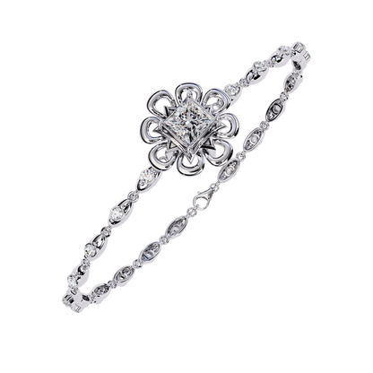 2.11 Ct Round Lab Grown Diamonds Bracelet with Princess-cut Solitaire