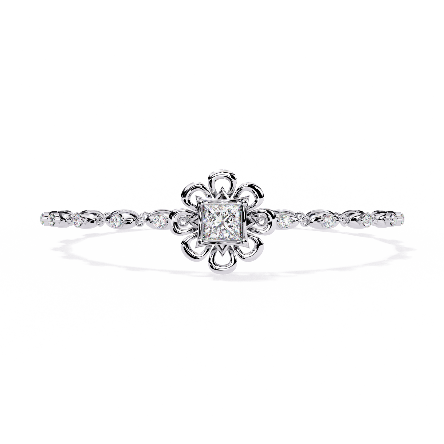 2.11 Ct Round Lab Grown Diamonds Bracelet with Princess-cut Solitaire