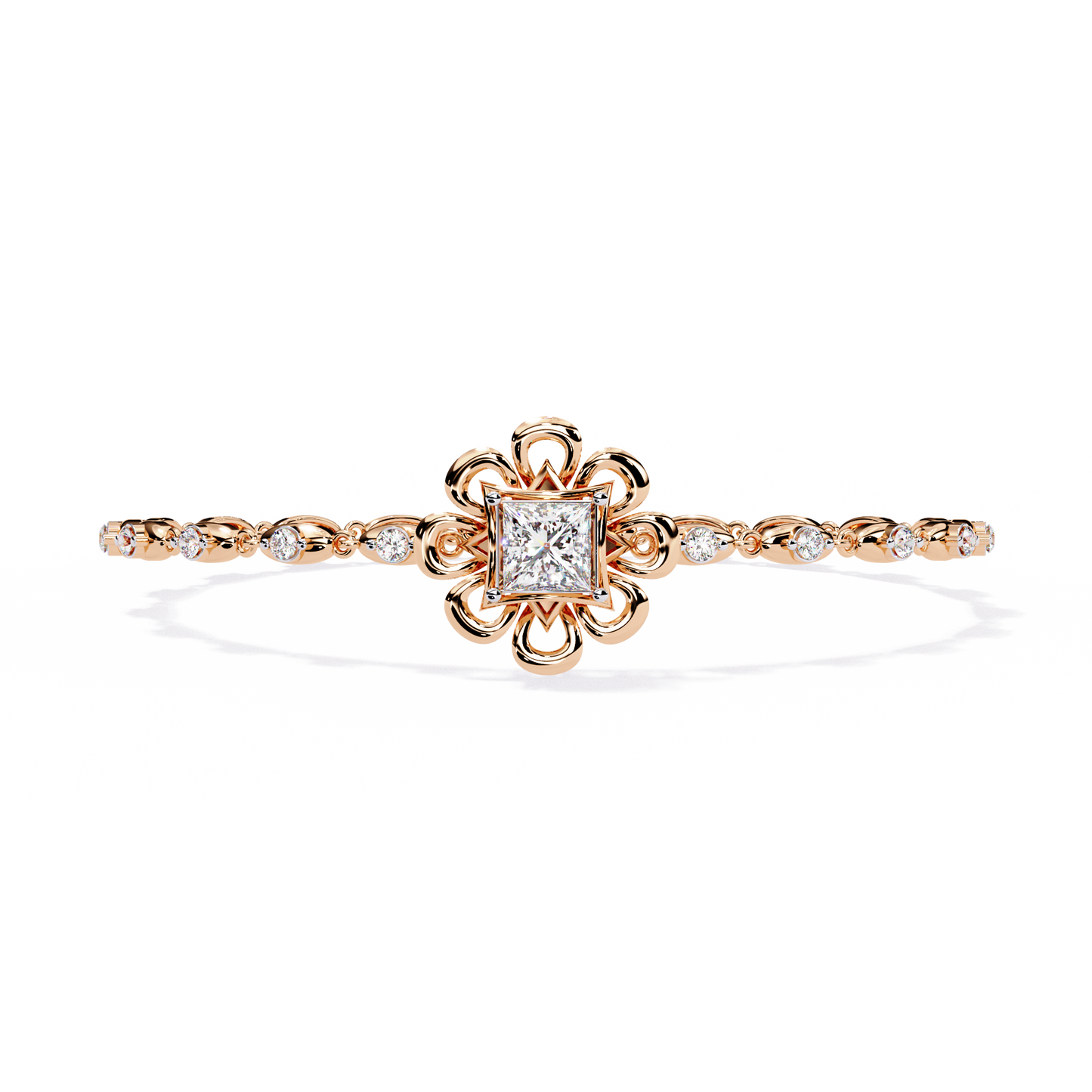 2.11 Ct Round Lab Grown Diamonds Bracelet with Princess-cut Solitaire