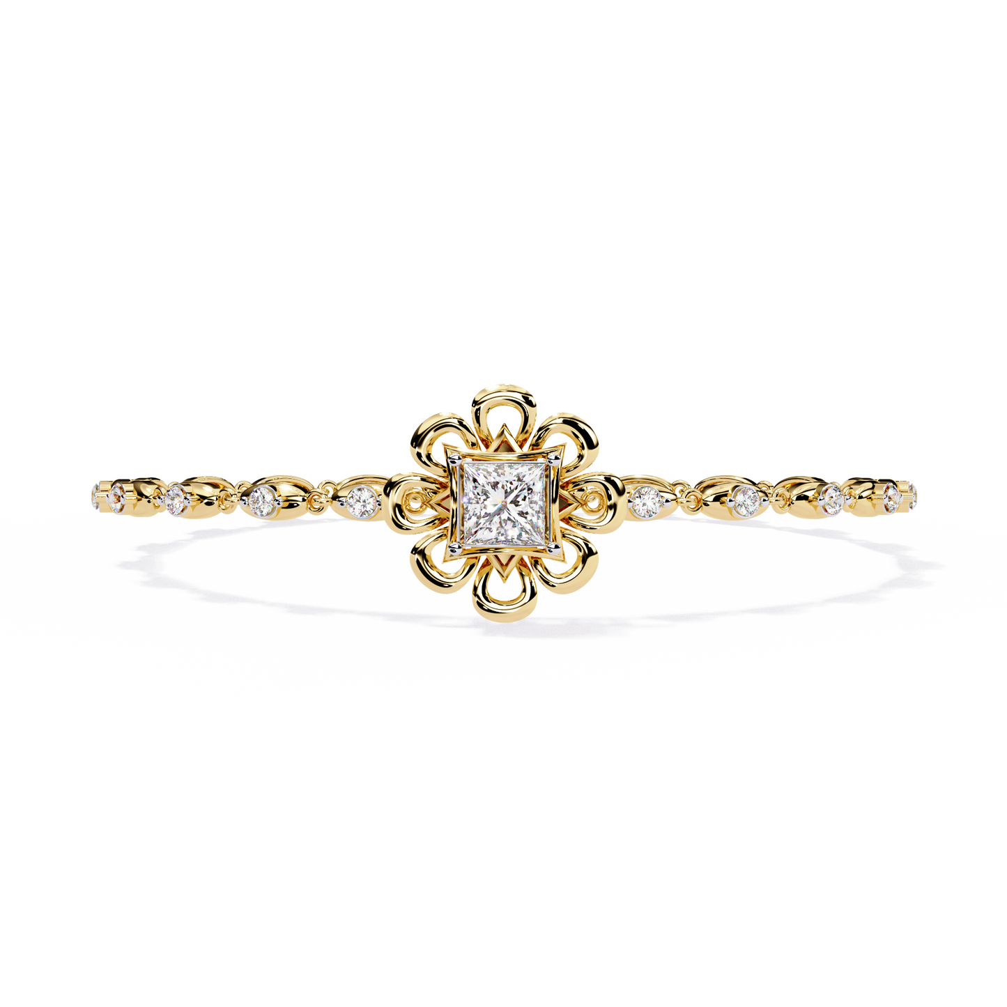 2.11 Ct Round Lab Grown Diamonds Bracelet with Princess-cut Solitaire