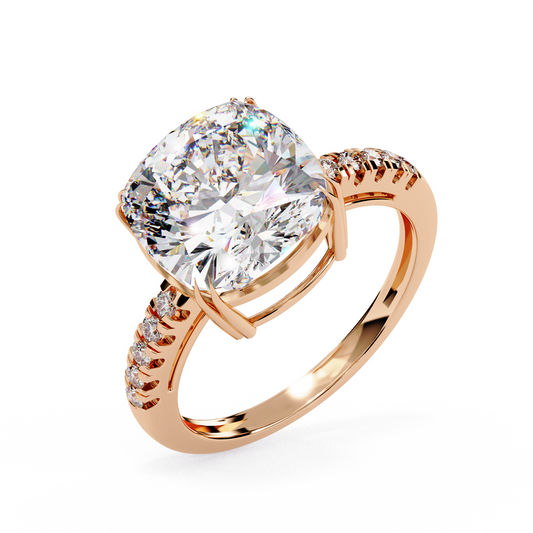 Cushion Cut Lab Diamond Engagement Ring , 5.23 CT Cushion Cut Lab Grown Diamond , 14k Gold Ring