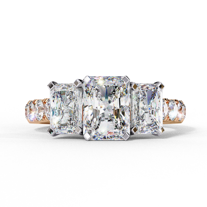 Three-Stone Lab Diamond Ring in Rose Gold , 1.21 CT Radiant Cut Lab Grown Diamond Ring