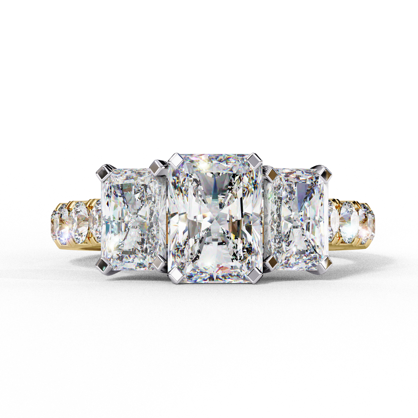 Three-Stone Lab Diamond Ring in Rose Gold , 1.21 CT Radiant Cut Lab Grown Diamond Ring