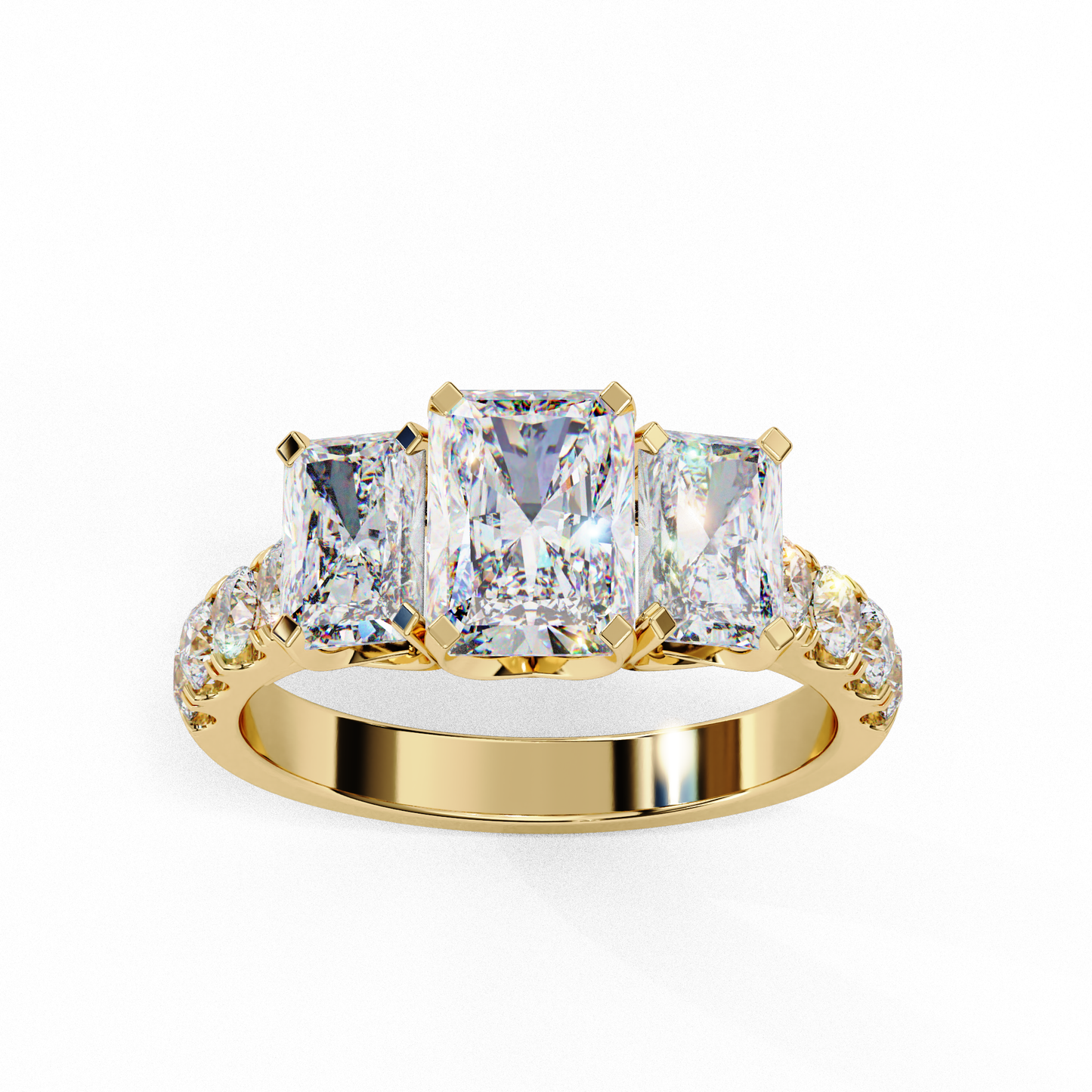 Three-Stone Lab Diamond Ring in Rose Gold , 1.21 CT Radiant Cut Lab Grown Diamond Ring