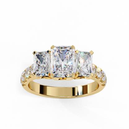 Three-Stone Lab Diamond Ring in Rose Gold , 1.21 CT Radiant Cut Lab Grown Diamond Ring