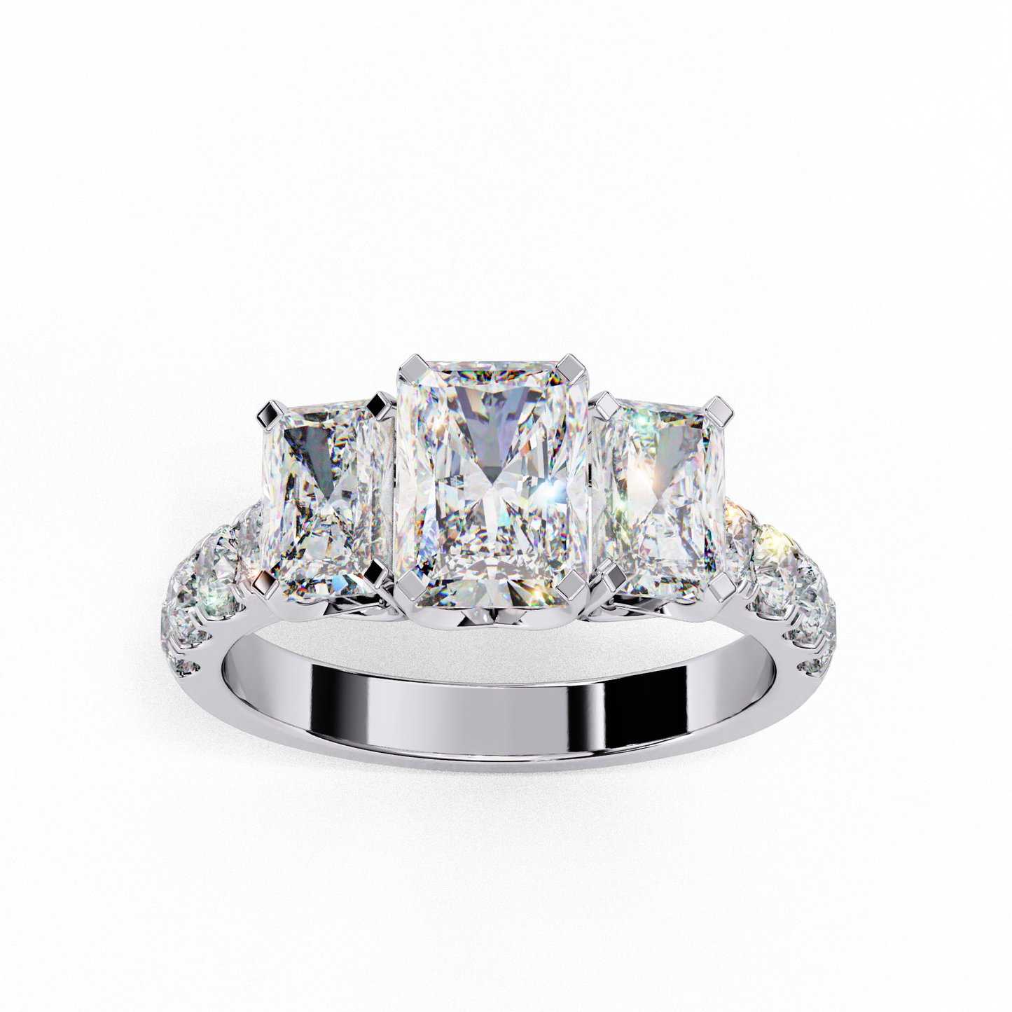 Three-Stone Lab Diamond Ring in Rose Gold , 1.21 CT Radiant Cut Lab Grown Diamond Ring