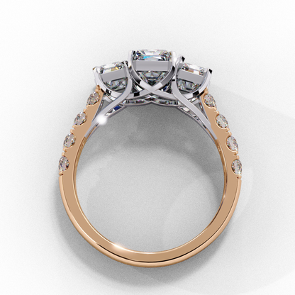 Three-Stone Lab Diamond Ring in Rose Gold , 1.21 CT Radiant Cut Lab Grown Diamond Ring