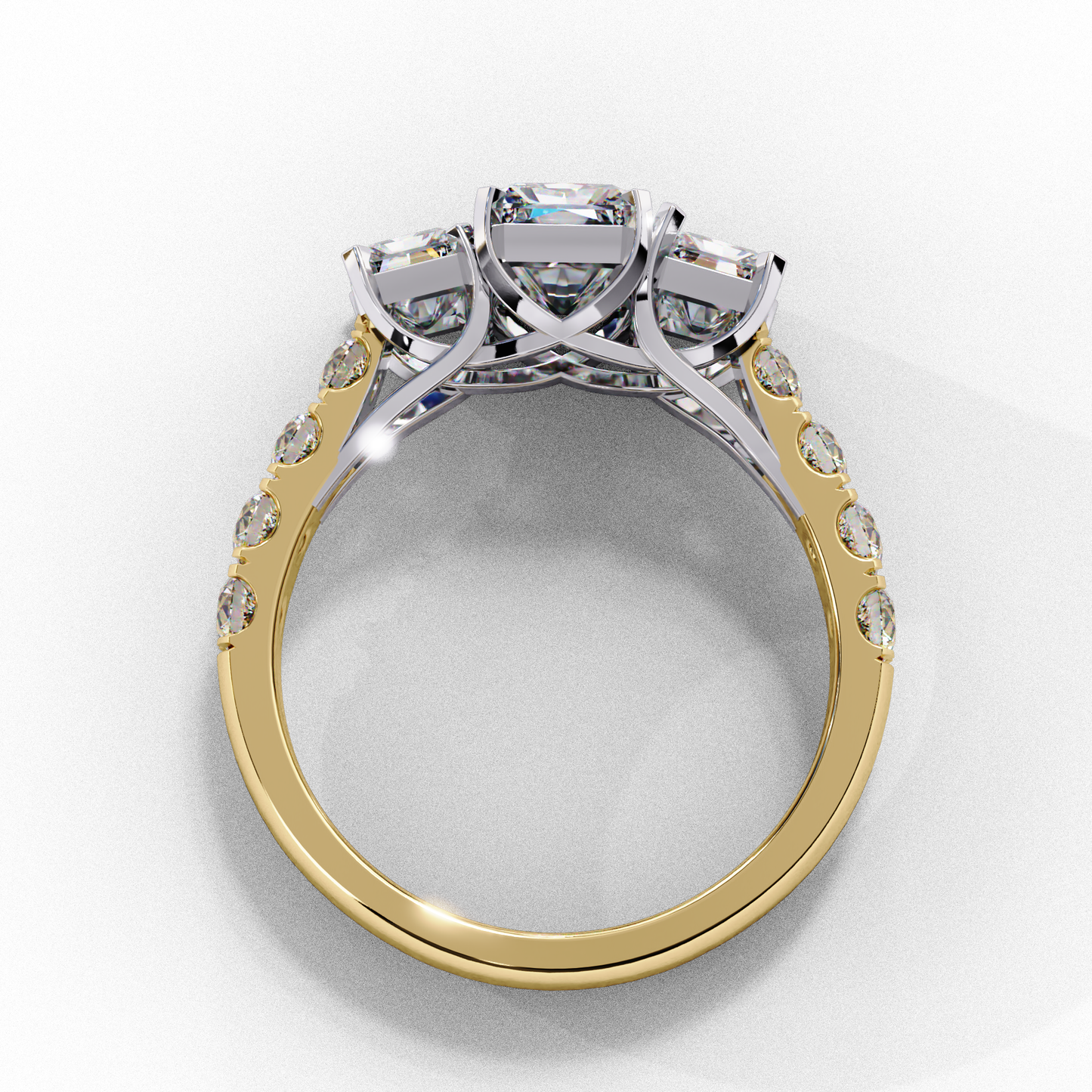 Three-Stone Lab Diamond Ring in Rose Gold , 1.21 CT Radiant Cut Lab Grown Diamond Ring