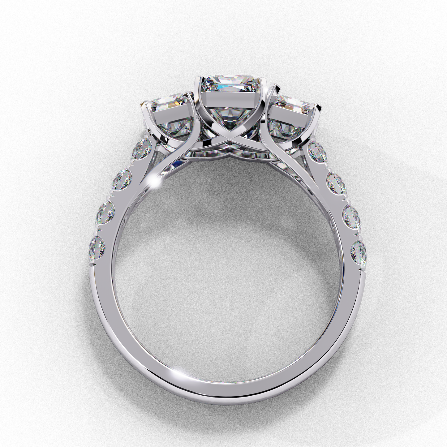 Three-Stone Lab Diamond Ring in Rose Gold , 1.21 CT Radiant Cut Lab Grown Diamond Ring