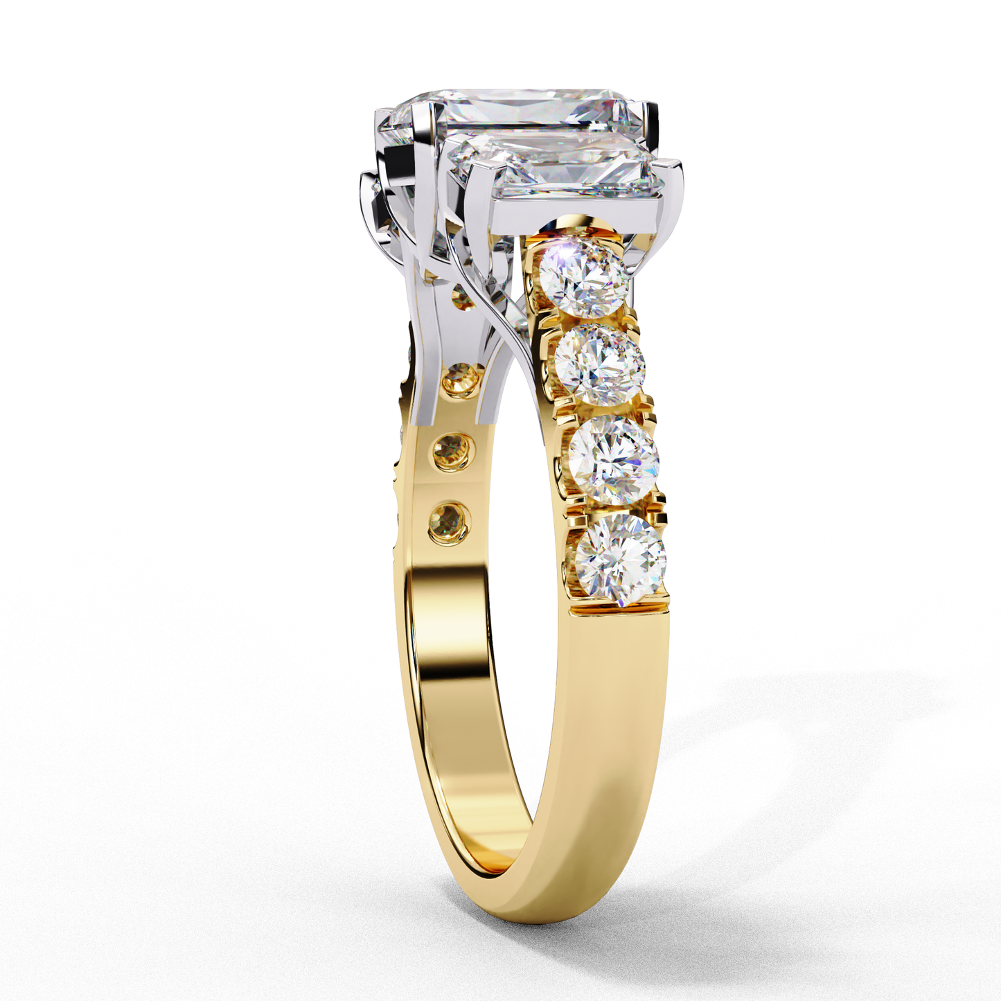 Three-Stone Lab Diamond Ring in Rose Gold , 1.21 CT Radiant Cut Lab Grown Diamond Ring