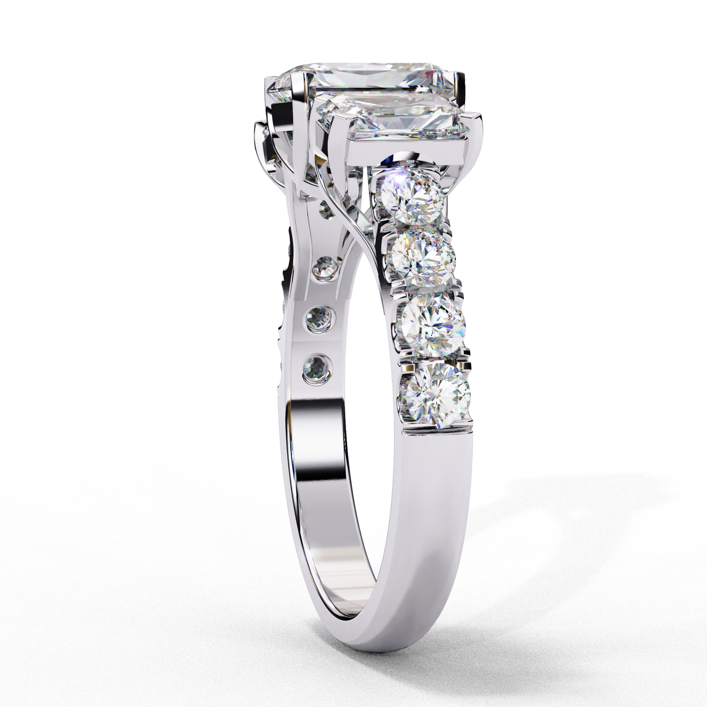 Three-Stone Lab Diamond Ring in Rose Gold , 1.21 CT Radiant Cut Lab Grown Diamond Ring