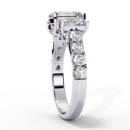 Three-Stone Lab Diamond Ring in Rose Gold , 1.21 CT Radiant Cut Lab Grown Diamond Ring