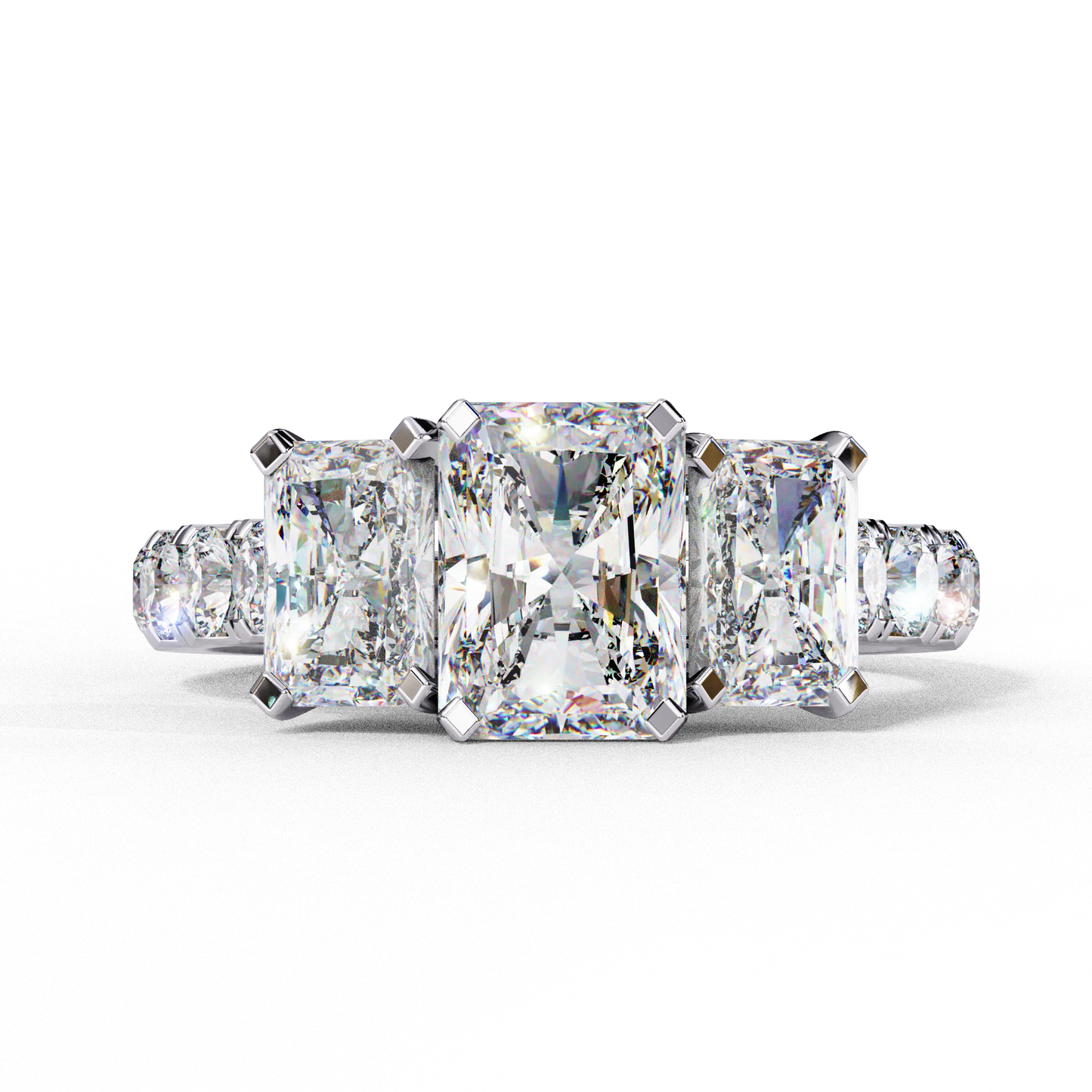 Three-Stone Lab Diamond Ring in Rose Gold , 1.21 CT Radiant Cut Lab Grown Diamond Ring