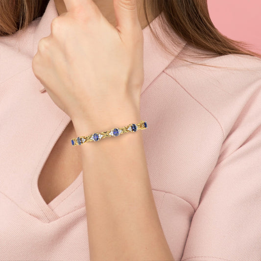 Elegant 5.74 Carat Oval‑Cut Blue Sapphire Tennis Bracelet with Diamond Accents,14k / 18kGold