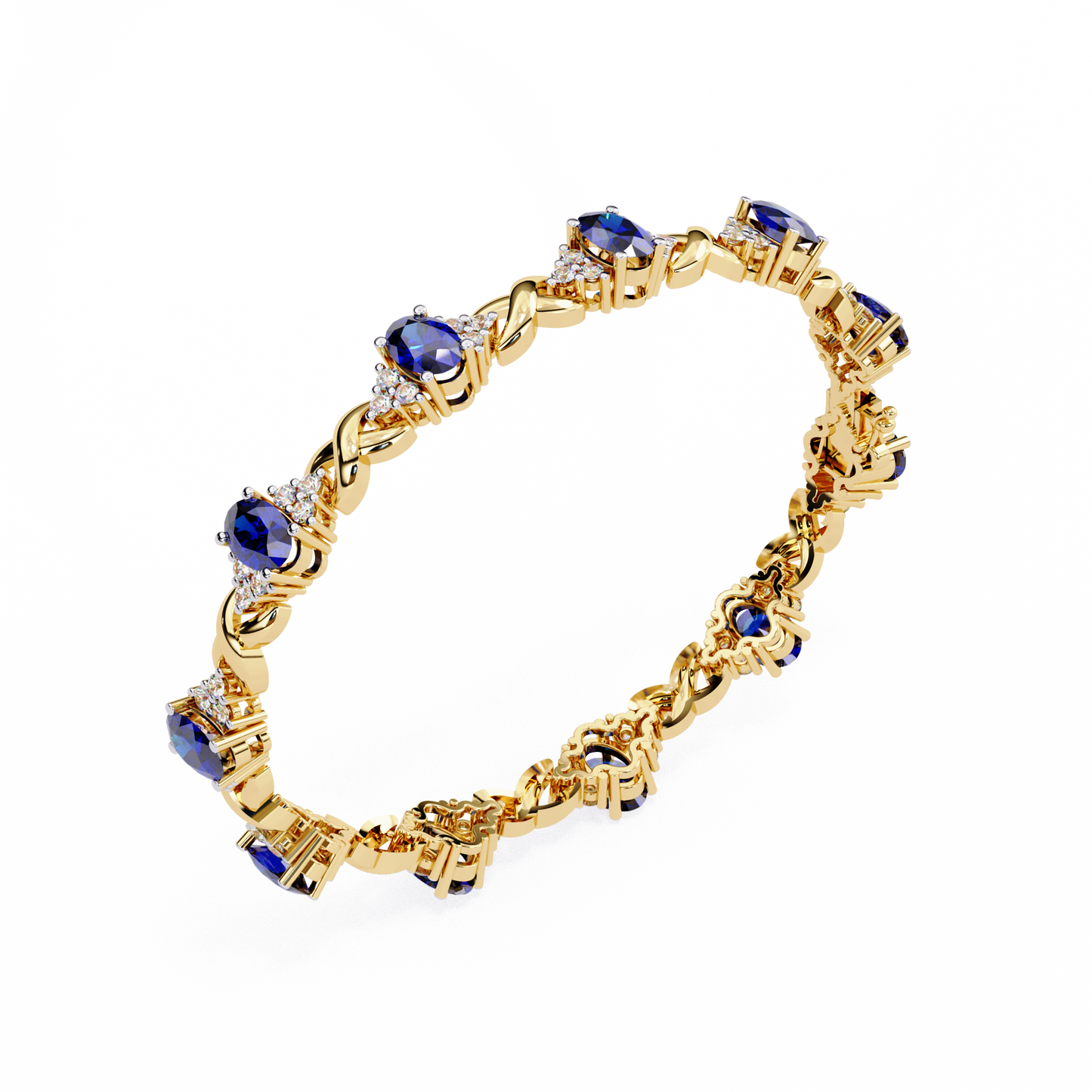 Elegant 5.74 Carat Oval‑Cut Blue Sapphire Tennis Bracelet with Diamond Accents,14k / 18kGold