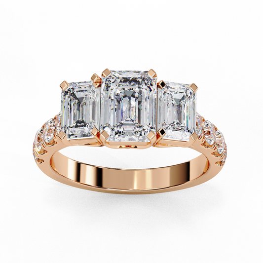 Lab Created Emerald Three-Stone Ring , 1.31 CT Emerald Cut Lab Grown Diamond Ring , 14k Gold Ring