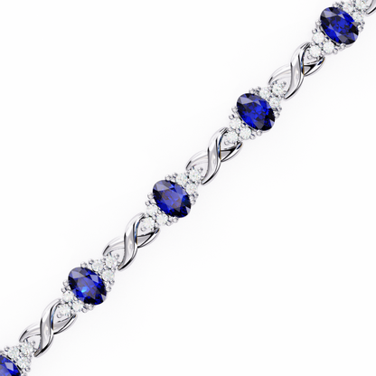 Elegant 5.74 Carat Oval‑Cut Blue Sapphire Tennis Bracelet with Diamond Accents,14k / 18kGold