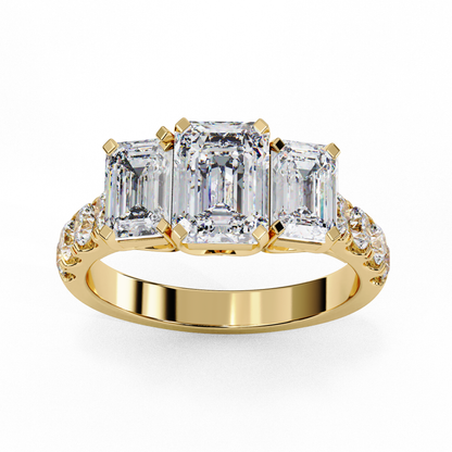 Lab Created Emerald Three-Stone Ring , 1.31 CT Emerald Cut Lab Grown Diamond Ring , 14k Gold Ring